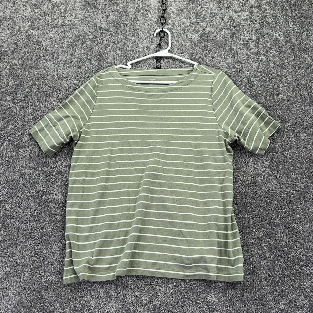 CJ Banks Shirt Womens 1X Green Striped Short Sleeve Boat Neck Casual Top